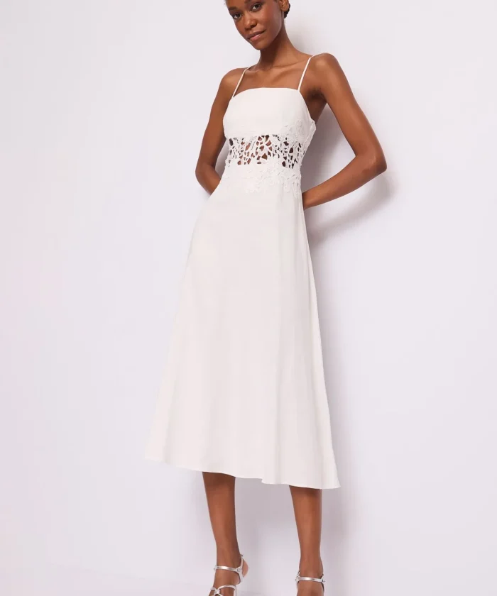Vestido blanco de mujer de lino con encaje Vestido Gaudí Fashion encaje cintura