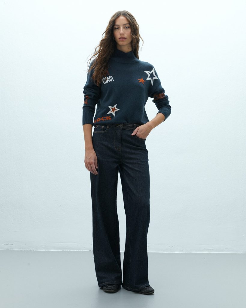 Jersey azul marino con estrellas bordadas ANDAM vista frontal