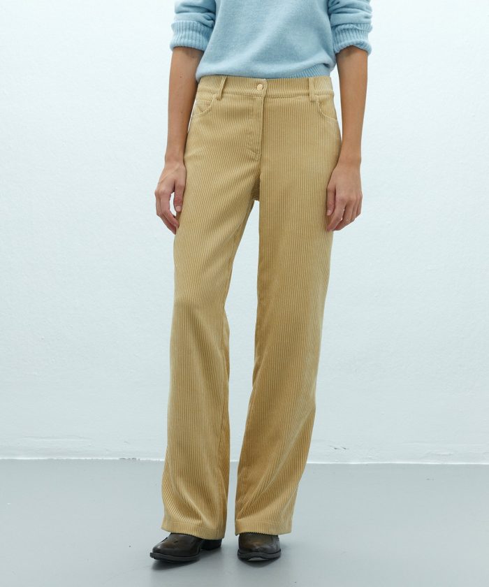 Pantalón ancho amarillo mostaza ANDAM detalle de la cintura
