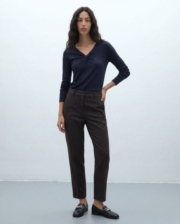 Pantalón de cuadro micro marrón ANDAM vista frontal