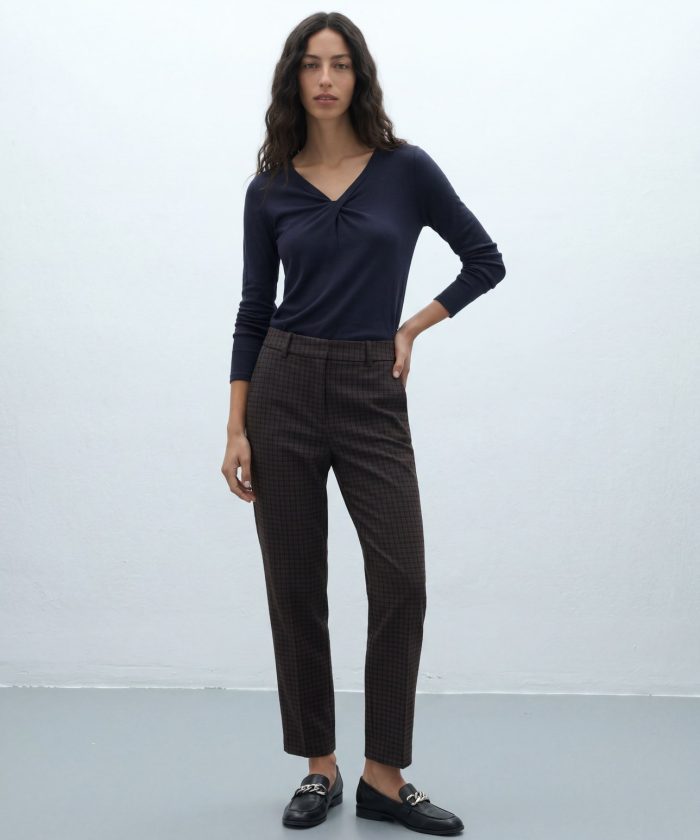 Pantalón de cuadro micro marrón ANDAM vista frontal