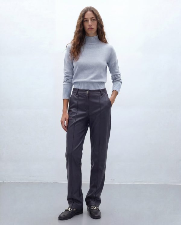 Pantalón de ecopiel azul oscuro ANDAM vista frontal
