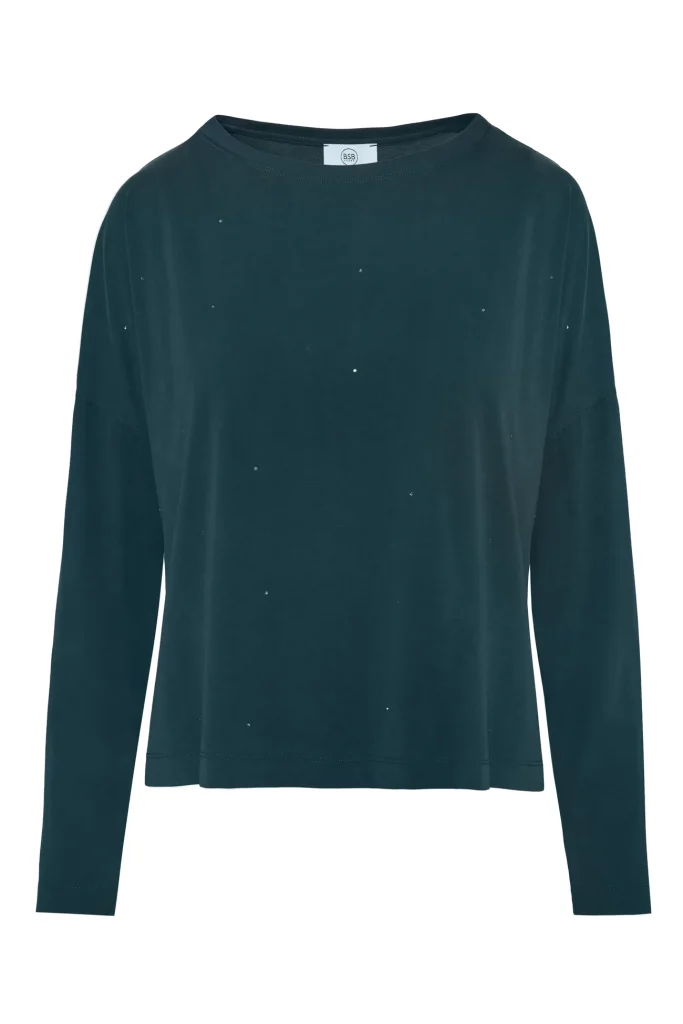 Blusa oversize verde oscuro con pedrería y manga larga, BSB