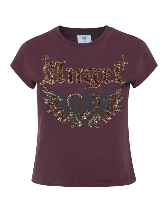 Camiseta ciruela con estampado de lentejuelas Angel BSB, vista de frente