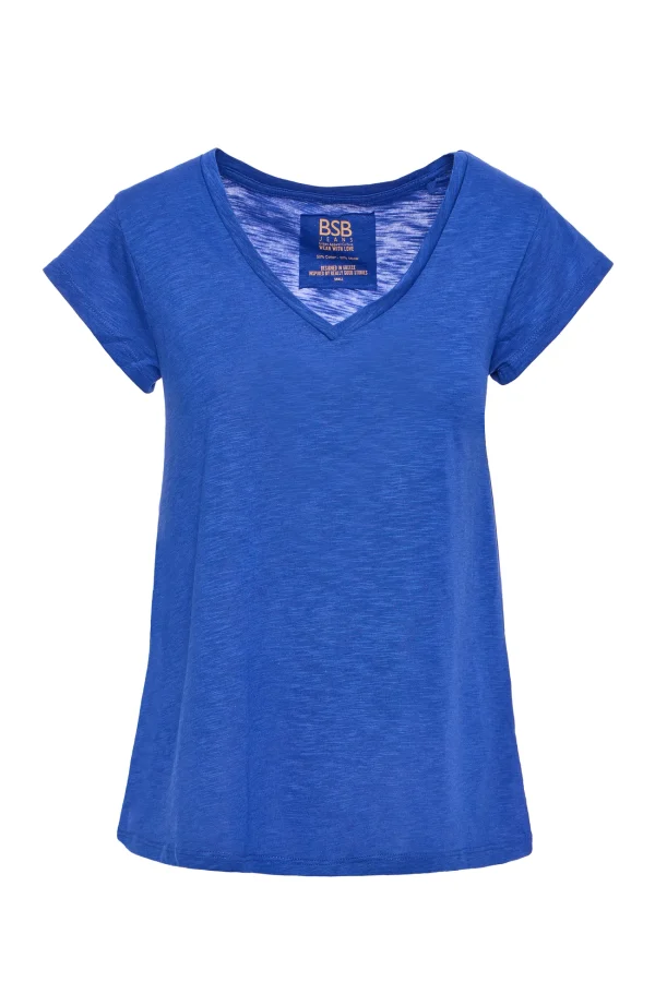 Camiseta de punto cuello pico en azul intenso, BSB Camiseta de punto cuello pico en azul intenso, BSB