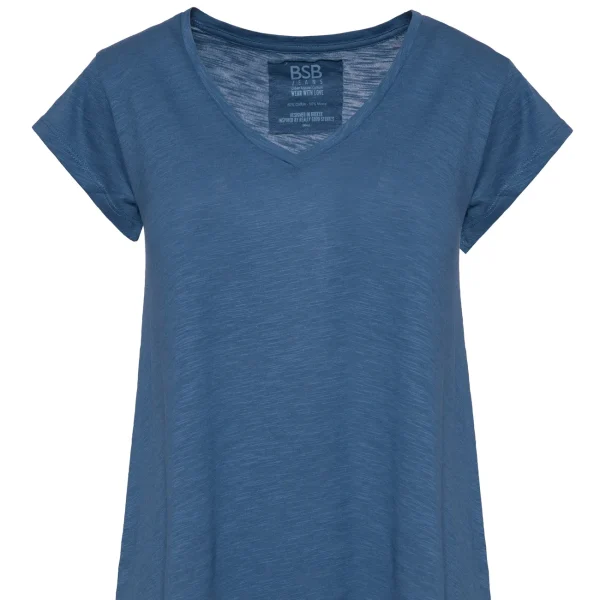 Camiseta de punto cuello pico en azul medio, BSB Camiseta de punto cuello pico en azul medio, BSB