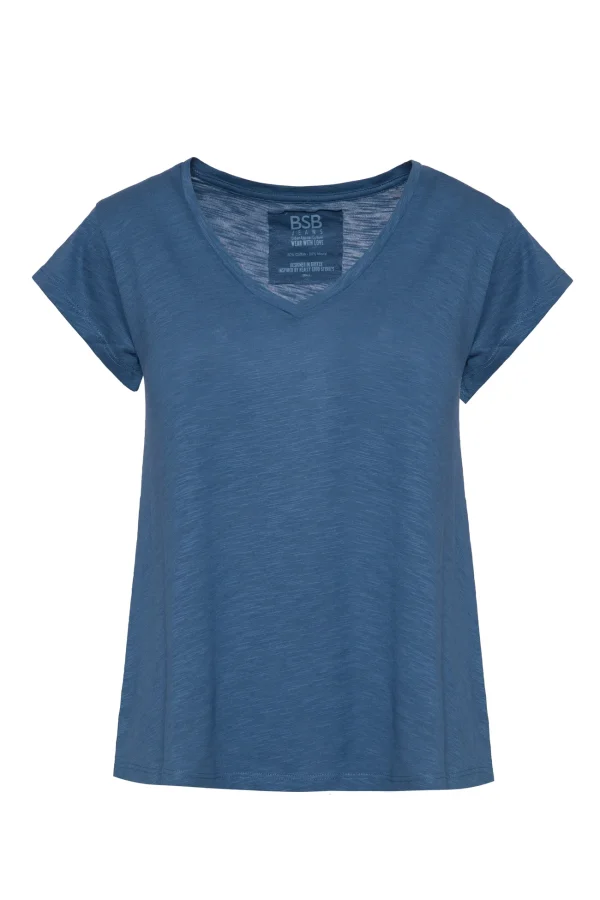 Camiseta de punto cuello pico en azul medio, BSB Camiseta de punto cuello pico en azul medio, BSB
