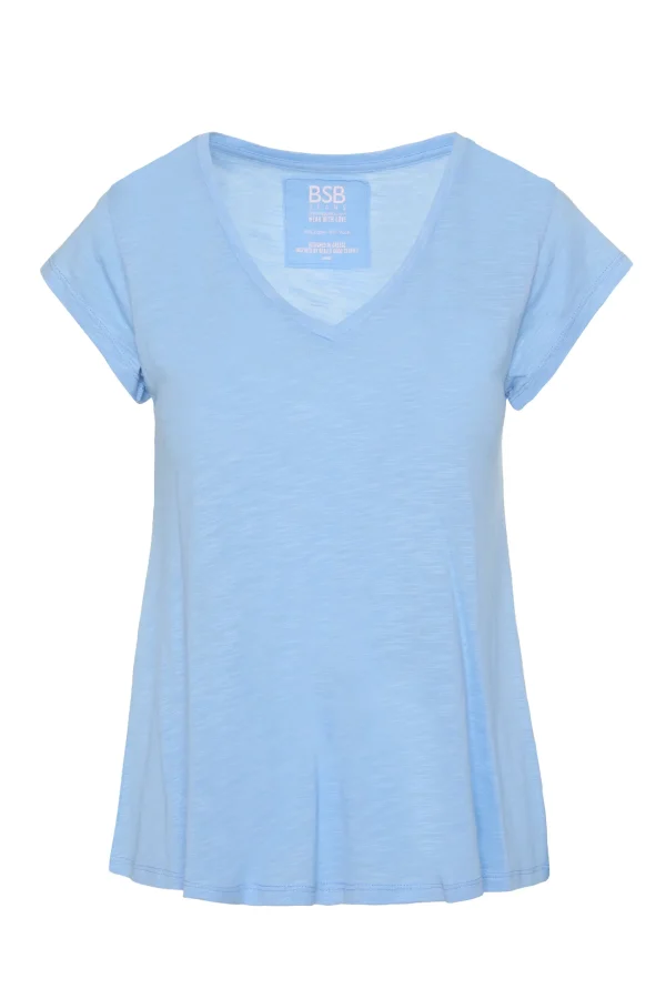 Camiseta de punto cuello pico en celeste, BSB Camiseta de punto cuello pico en celeste, BSB