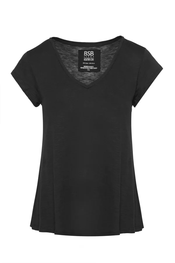 Camiseta de punto cuello pico en negro, BSB Camiseta de punto cuello pico en negro, BSB