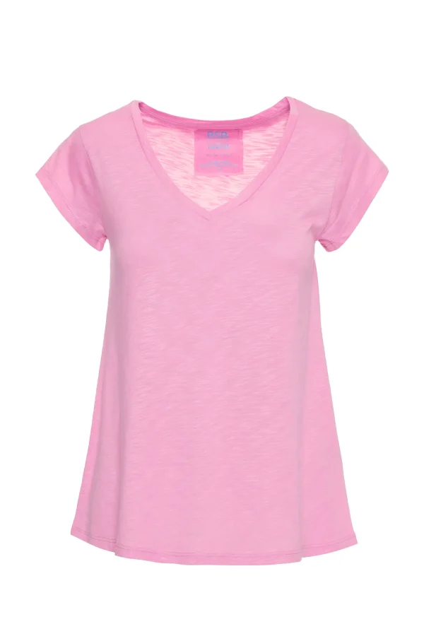 Camiseta de punto cuello pico en rosa chicle, BSB Camiseta de punto cuello pico en rosa chicle, BSB