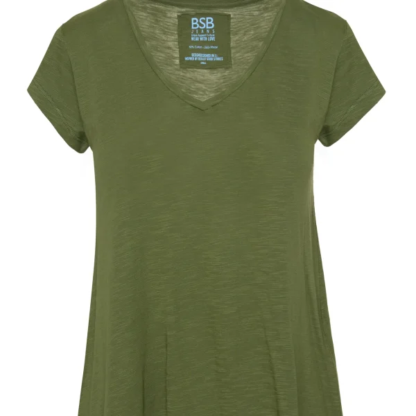 Camiseta de punto cuello pico en verde caqui, BSB Camiseta de punto cuello pico en verde caqui, BSB