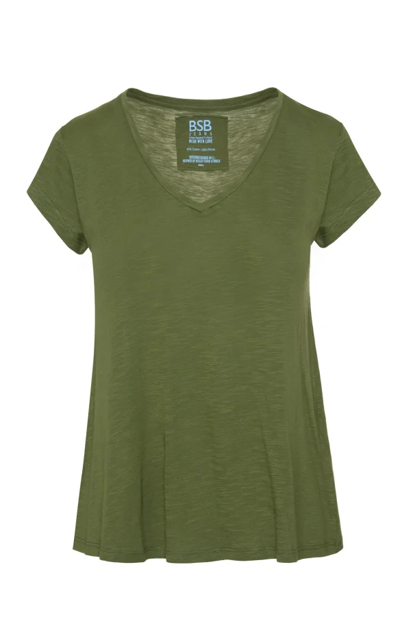 Camiseta de punto cuello pico en verde caqui, BSB Camiseta de punto cuello pico en verde caqui, BSB