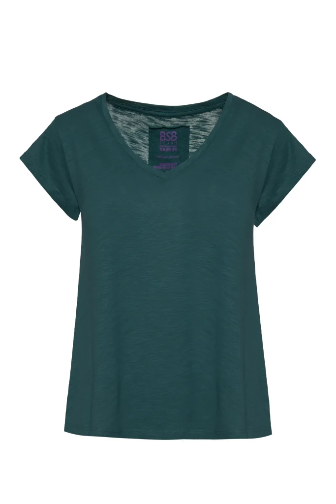 Camiseta punto cuello pico BSB en verde oscuro