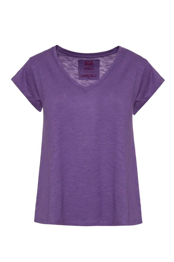Camiseta de punto cuello pico en violeta, BSB Camiseta de punto cuello pico en violeta, BSB