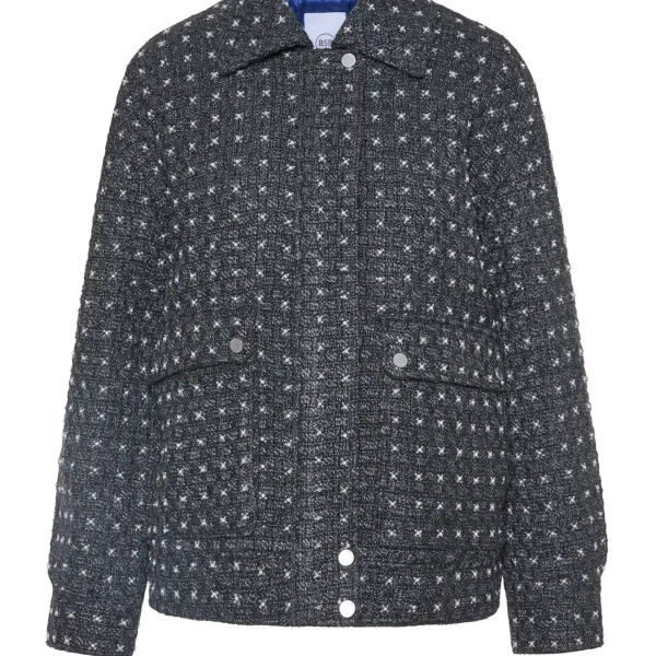 Cazadora bomber de tweed gris con motivo de cruces BSB, vista de frente