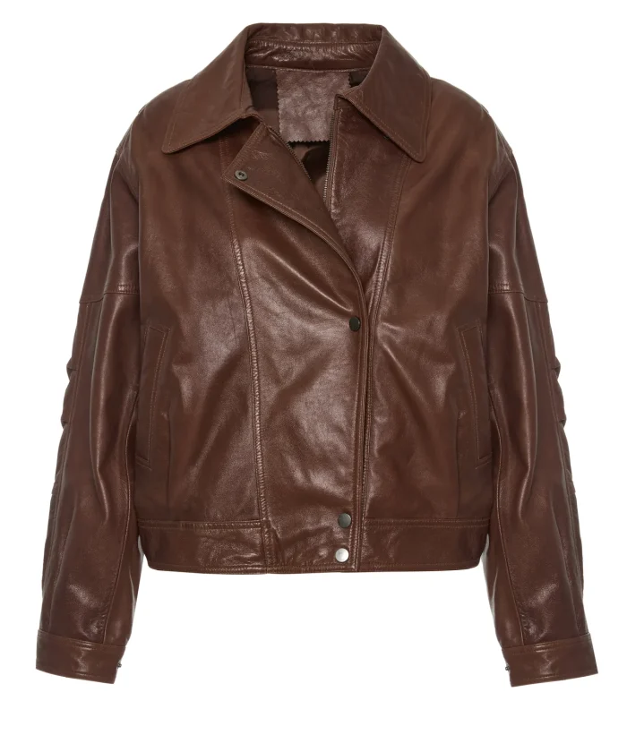 Chaqueta biker de piel de cordero tabaco BSB, vista de frente