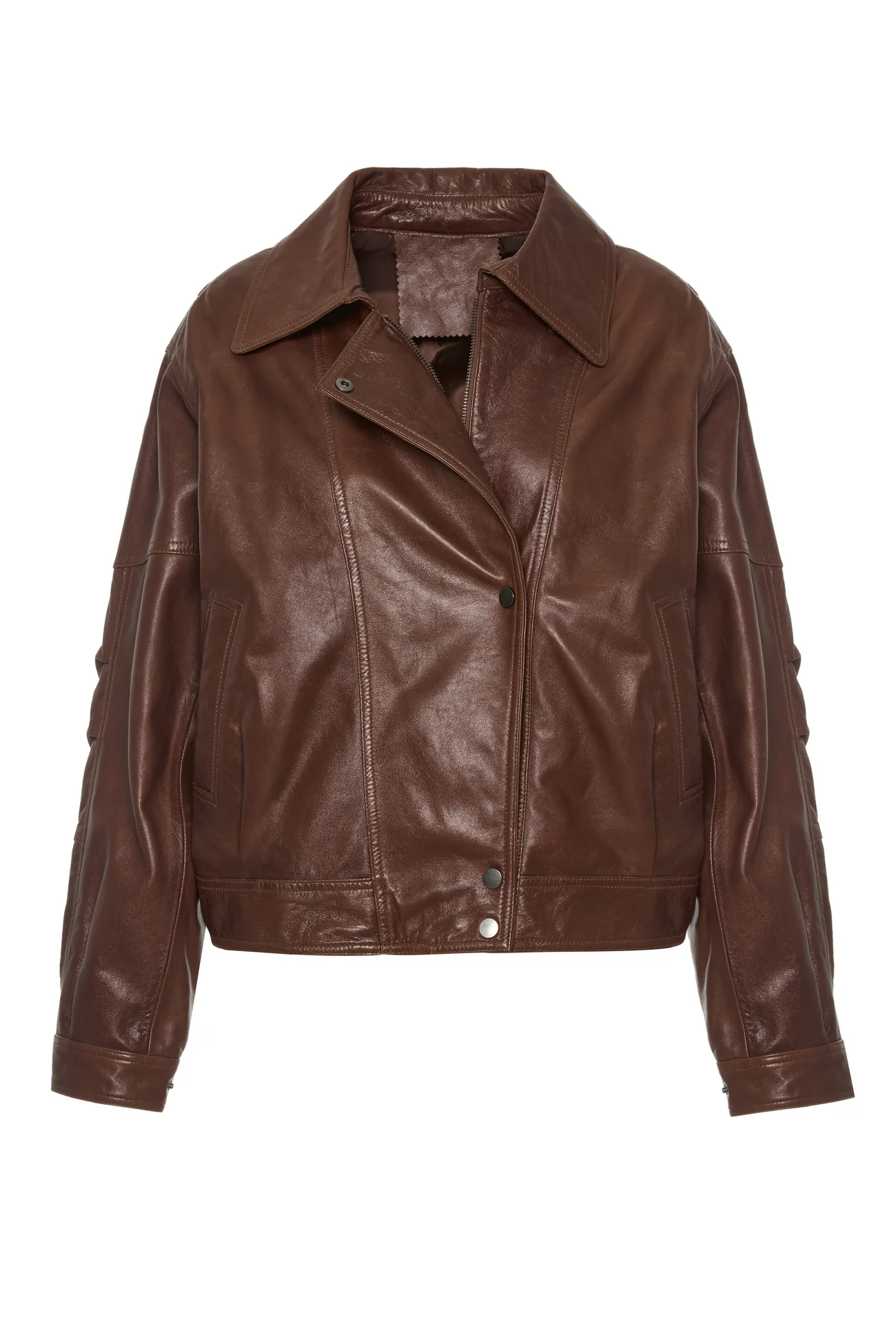 Chaqueta biker de piel de cordero de BSB en color tabaco