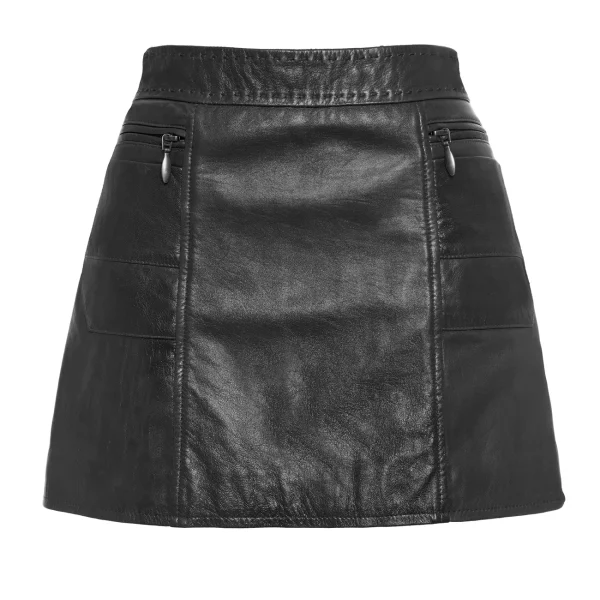 Falda mini de piel de cordero negra BSB con bolsillos de cremallera