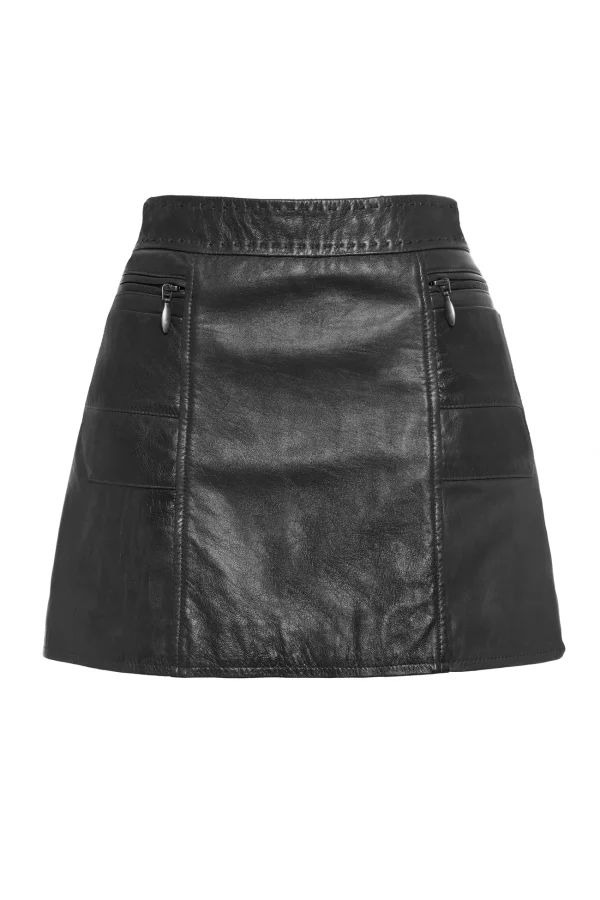 Falda mini de piel de cordero negra BSB con bolsillos de cremallera