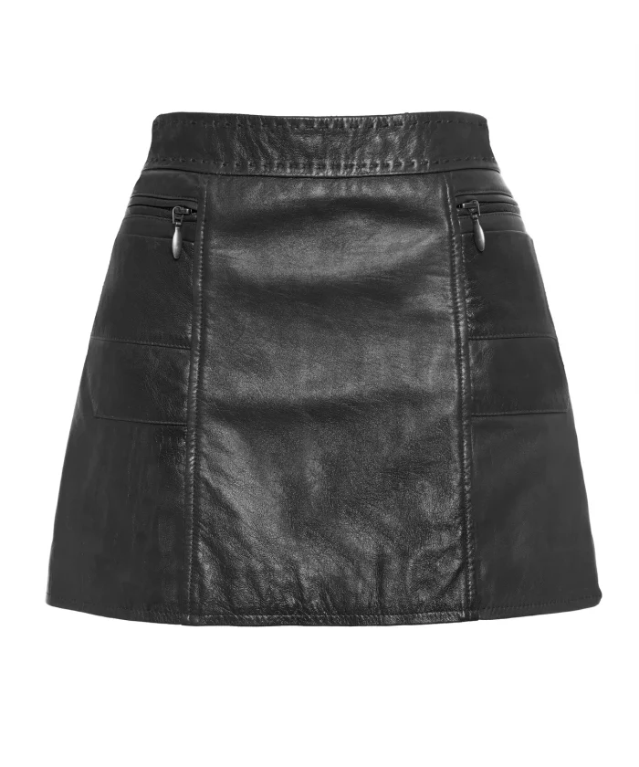 Falda mini de piel de cordero negra BSB con bolsillos de cremallera