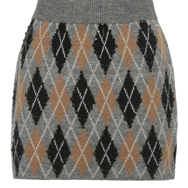 Falda mini punto jacquard rombos BSB en gris, beige y negro