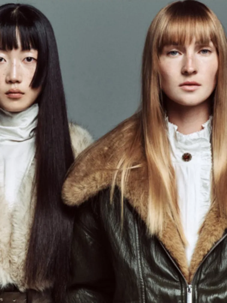 Dos modelos con cazadoras de piel y cuello de borreguito, campaña BSB otoño invierno 26