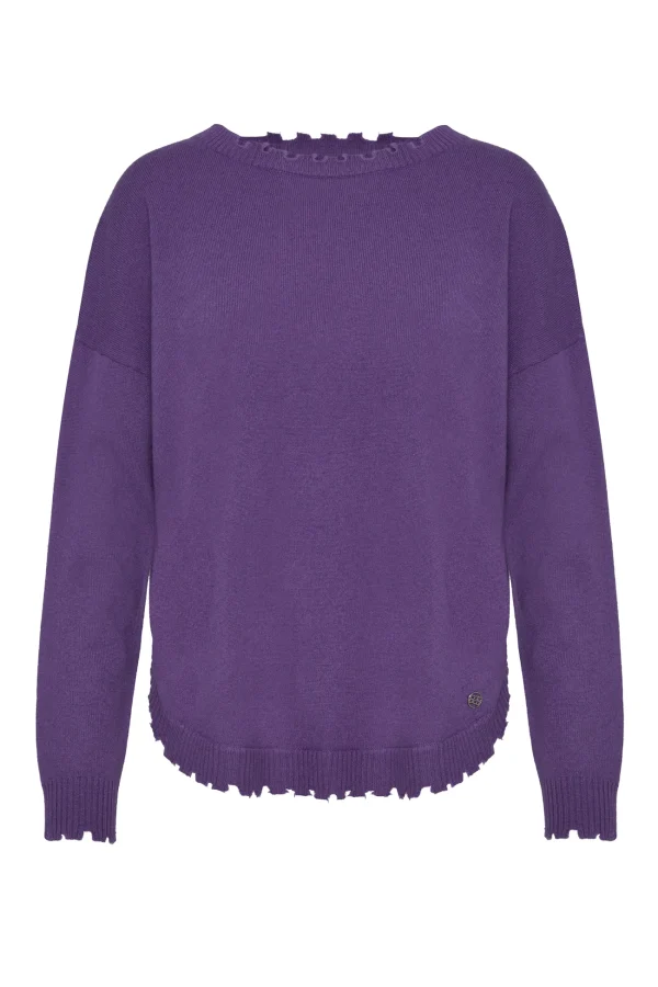Jersey oversize de lana morado BSB con acabado deshilachado Jersey oversize de lana morado BSB con acabado deshilachado