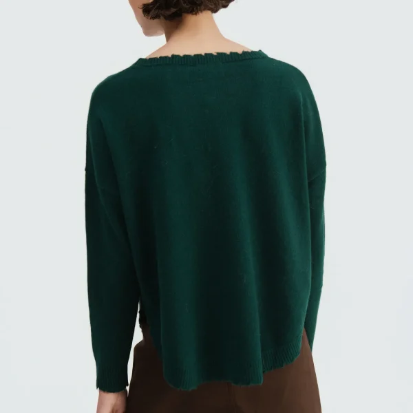 Jersey oversize deshilachado verde oscuro BSB, espalda con el cuello sin rematar Jersey oversize deshilachado verde oscuro BSB, espalda con el cuello sin rematar
