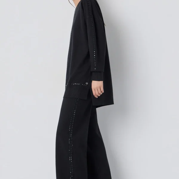 Pantalón ancho de punto negro BSB, conjunto con jersey a juego y pedrería Pantalón ancho de punto negro BSB, conjunto con jersey a juego y pedrería