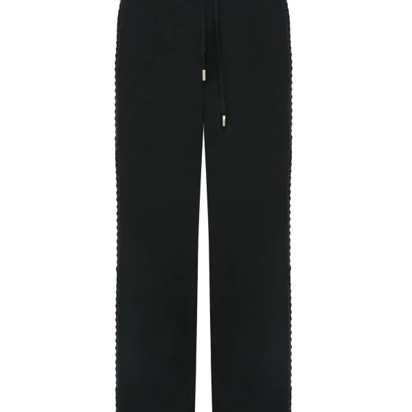 Pantalón ancho de punto negro BSB, foto de producto con banda de strass Pantalón ancho de punto negro BSB, foto de producto con banda de strass