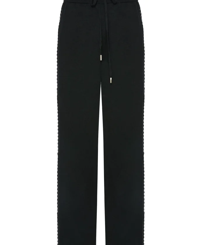Pantalón ancho de punto negro BSB, foto de producto con banda de strass
