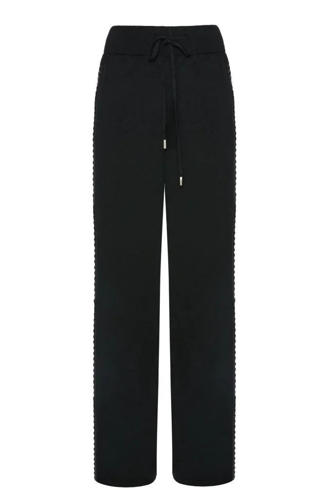 Pantalón ancho banda strass BSB en negro con pedrería