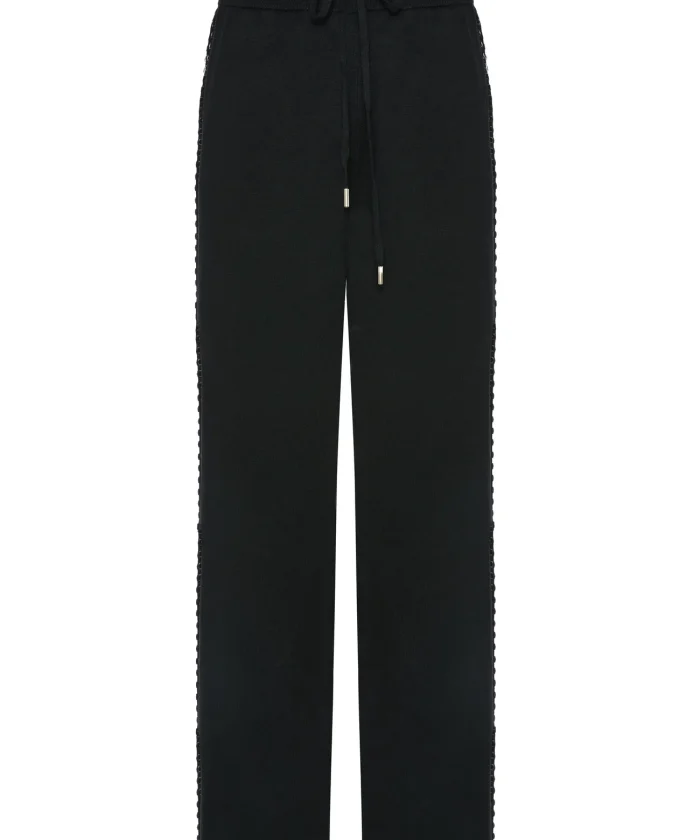 Pantalón ancho banda strass BSB en negro con pedrería