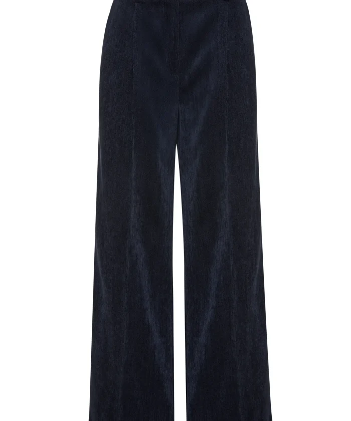 Pantalón ancho de pinza en azul marino con textura de pana BSB, vista de frente