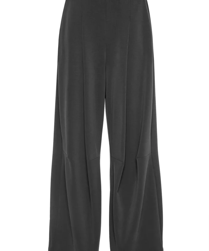 Pantalón palazzo satinado gris oscuro de cintura alta BSB, de frente Pantalón palazzo BSB en gris oscuro