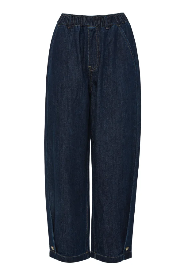 Pantalón vaquero globo denim BSB en azul oscuro con trabilla dorada