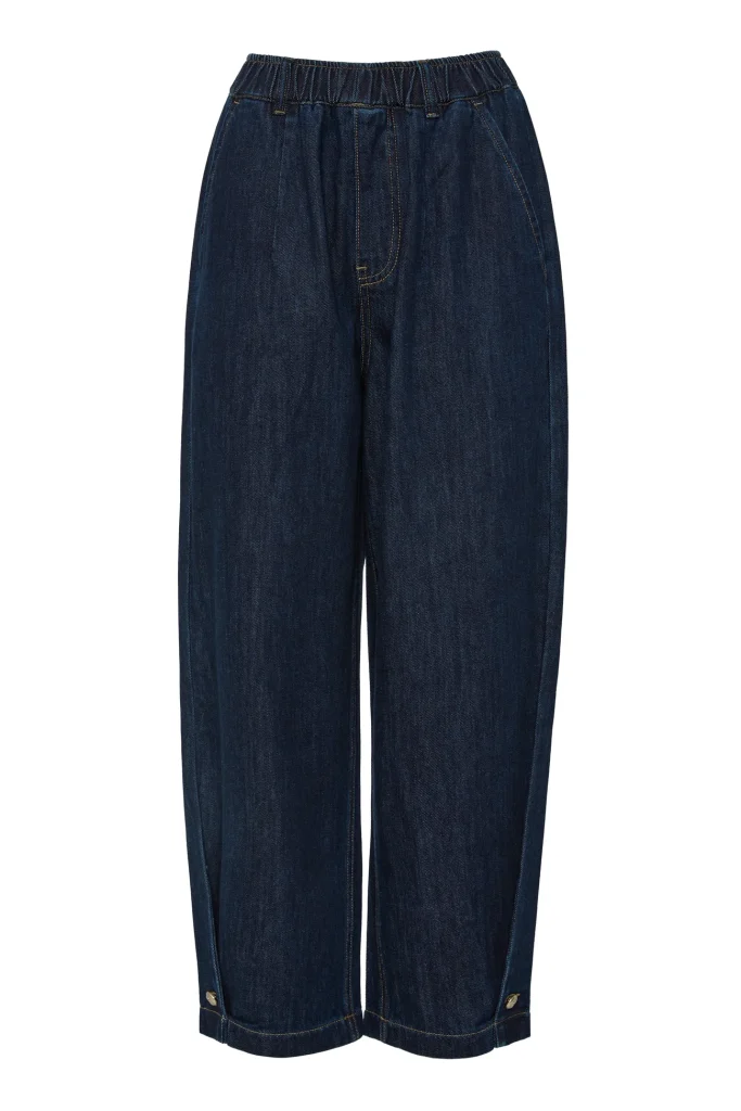 Pantalón vaquero globo denim BSB en azul oscuro con trabilla dorada