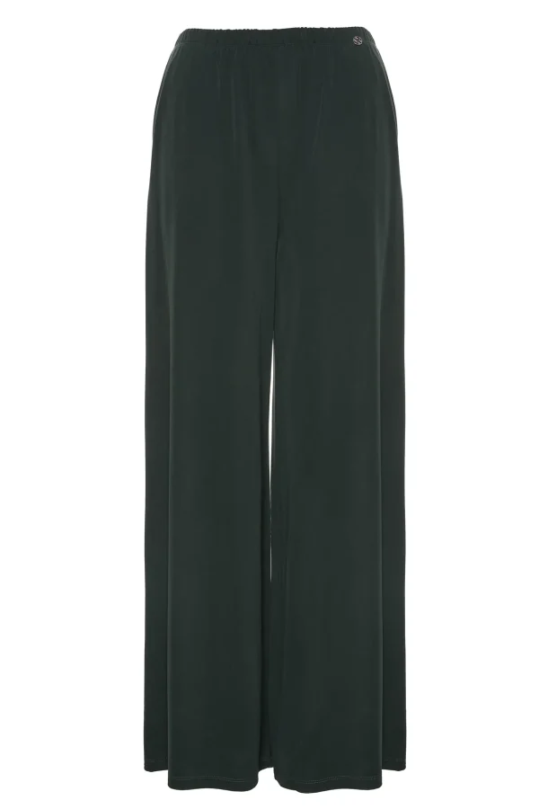 Pantalón wide leg fluido verde oscuro BSB, vista de frente Pantalón wide leg fluido verde oscuro BSB, vista de frente