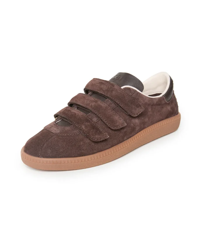 Sneaker de ante marrón oscuro BSB con velcro, vista lateral tres cuartos