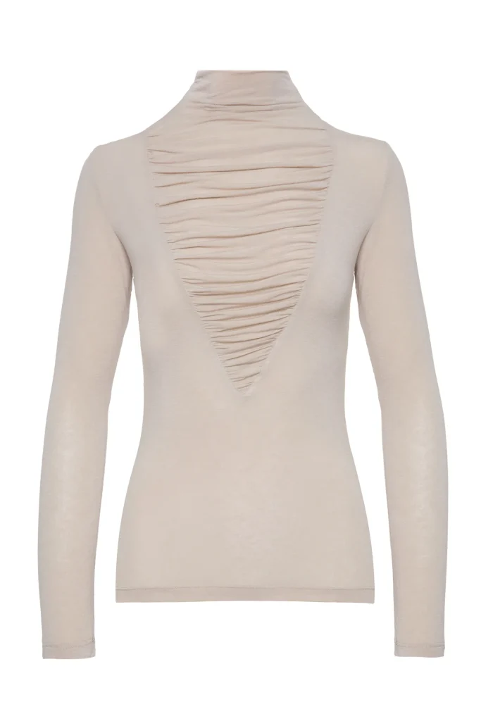 Top beige jaspeado de punto con drapeado en la espalda BSB