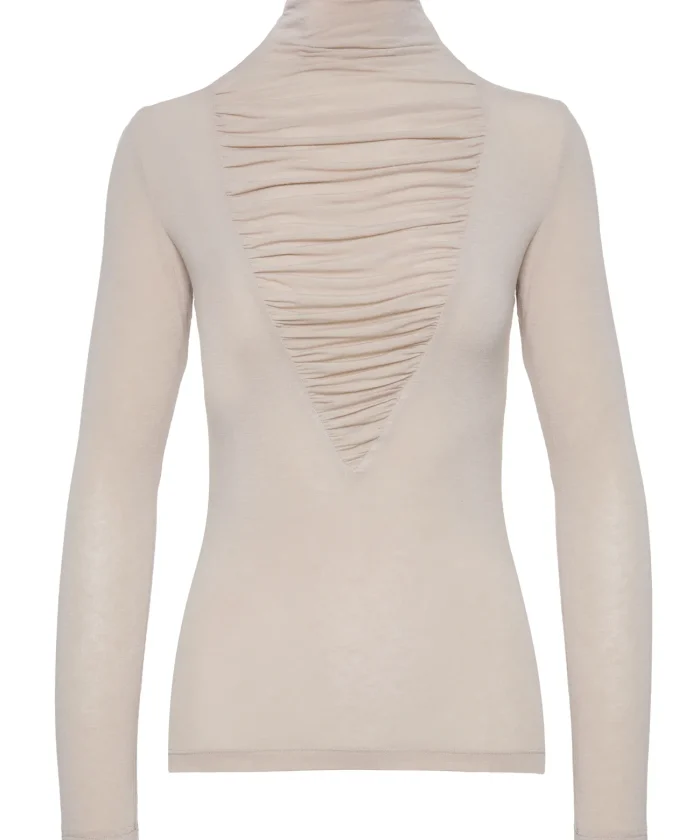 Top beige jaspeado de punto con drapeado en la espalda BSB Top beige jaspeado de punto con drapeado en la espalda BSB
