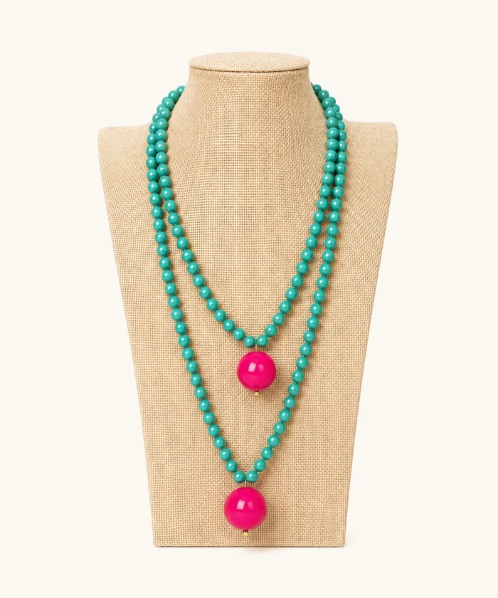 Collar Largo Cuentas Facetadas Doble Bola