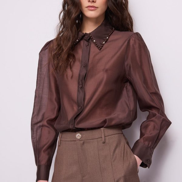 gaudi-camisa-perlas-pedreria-frente Camisa semitransparente Volante