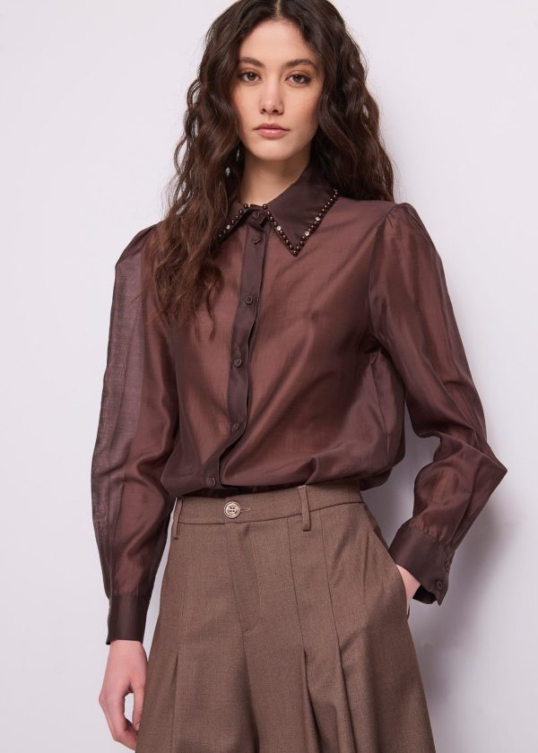gaudi-camisa-perlas-pedreria-frente Camisa semitransparente Volante