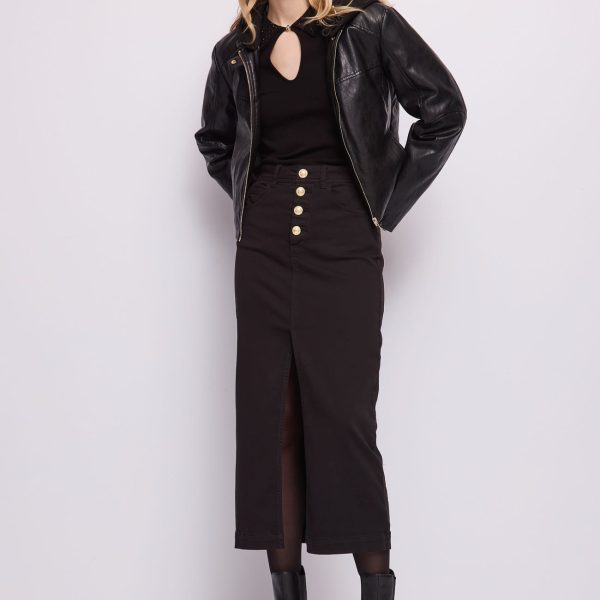 Chaqueta de ecopiel negra con capucha Gaudí Jeans