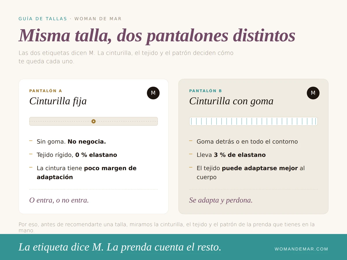 Comparativa de una cinturilla fija y una cinturilla con goma en la misma talla M
