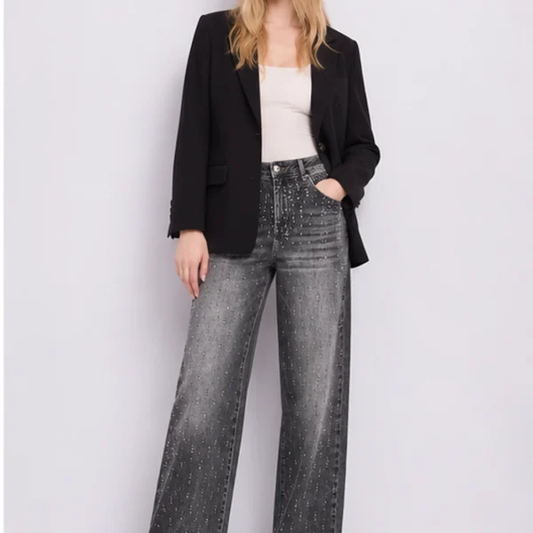 Vaquero algodón elástico Gaudí Jeans con strass en negro lavado