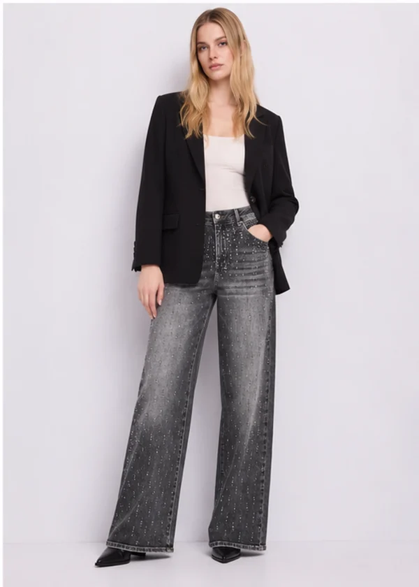 Vaquero algodón elástico Gaudí Jeans con strass en negro lavado