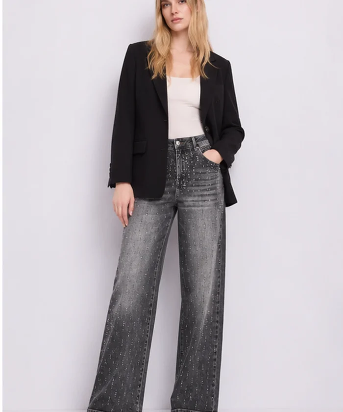 Vaquero algodón elástico Gaudí Jeans con strass en negro lavado