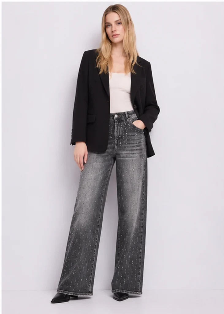 Vaquero algodón elástico Gaudí Jeans con strass en negro lavado